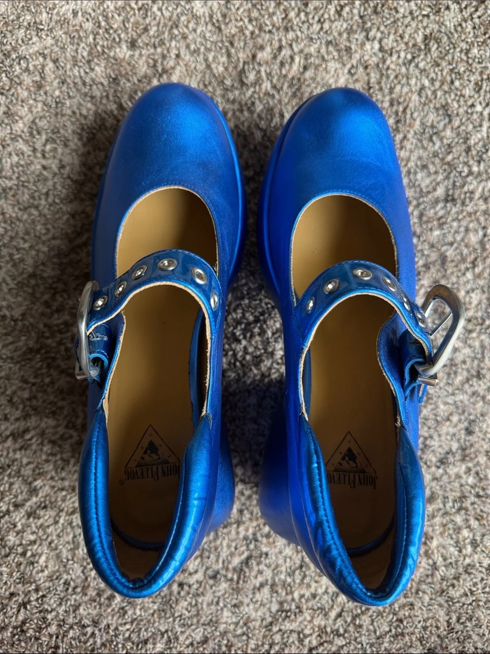 John Fluevog Superfly Kool in Metallic Blue Platform Maryjane Shoes